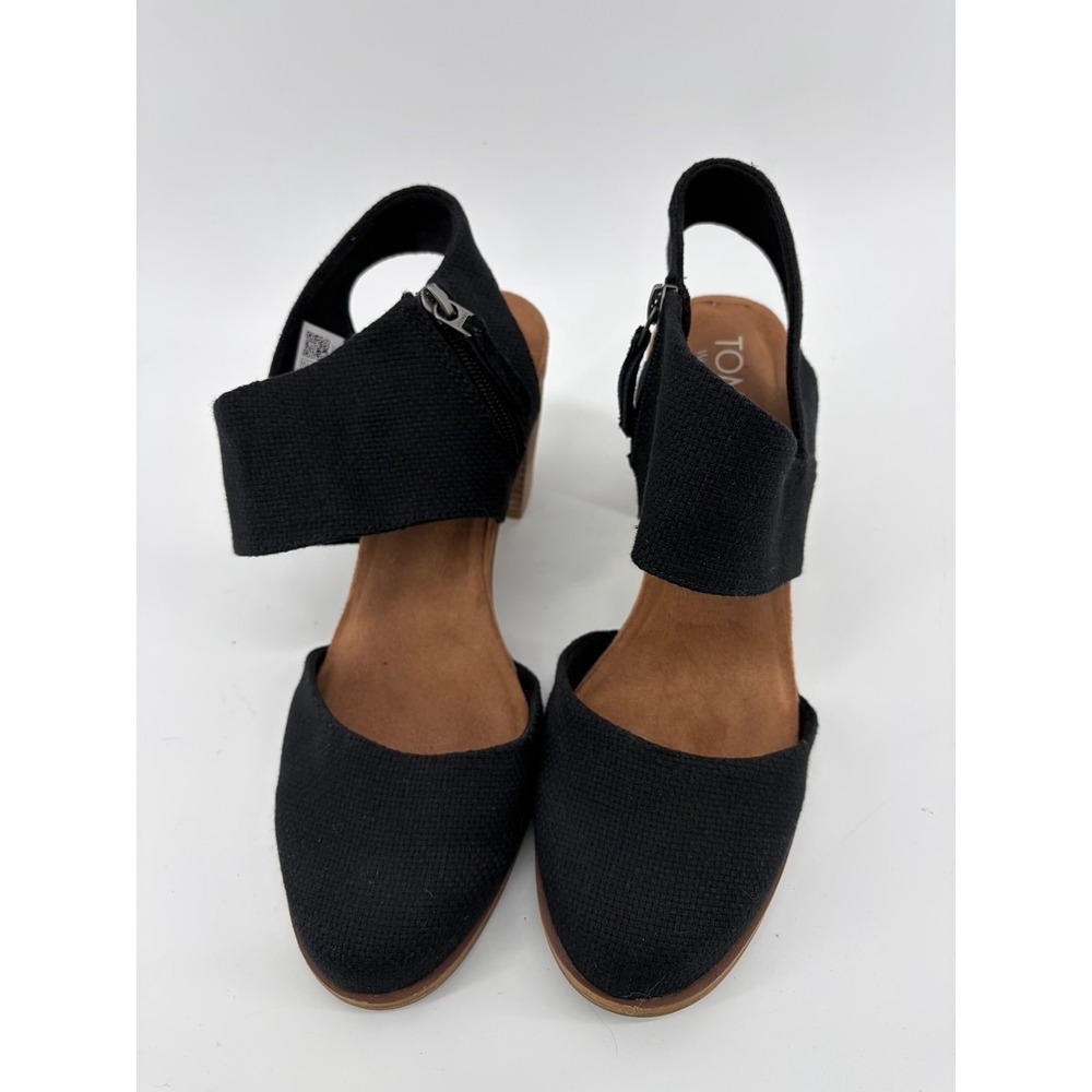 TOMS Majorca Sandal, Black Slingback Side Zip Closed Toe Block Heel, Sz 10 - Picture 1 of 9